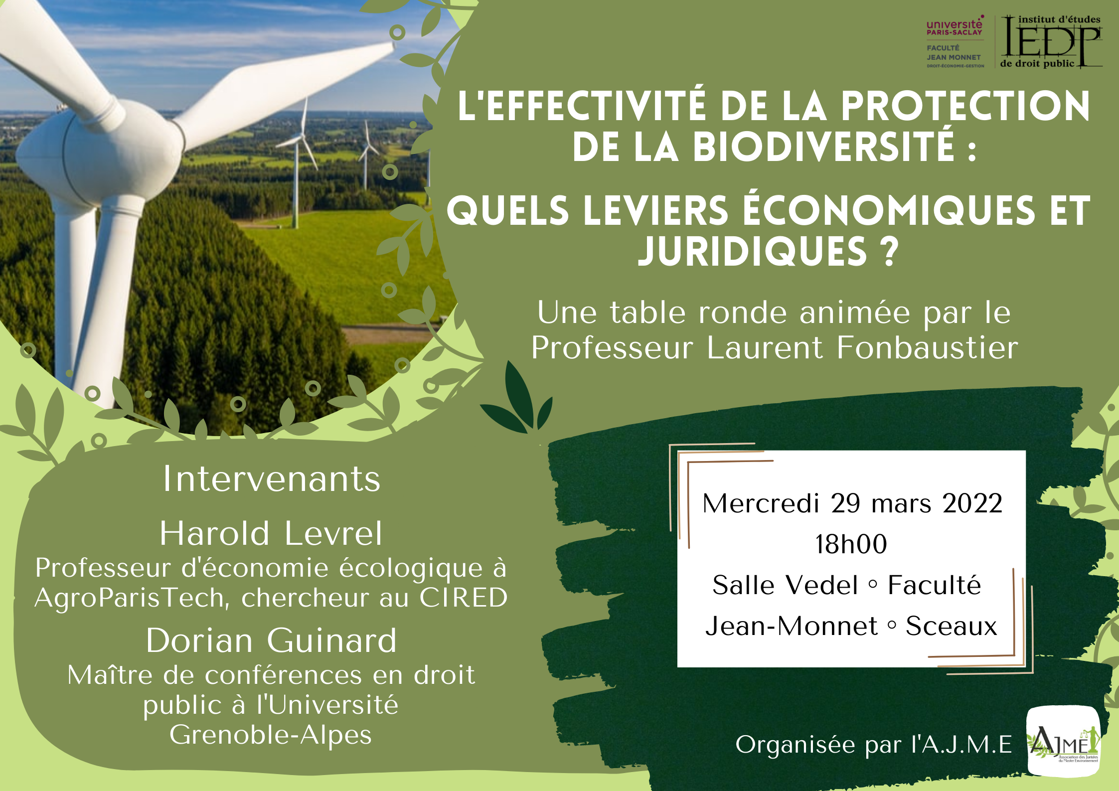 Affiche pour conférence protection de la biodiversité-quels leviers économiques et juridiques